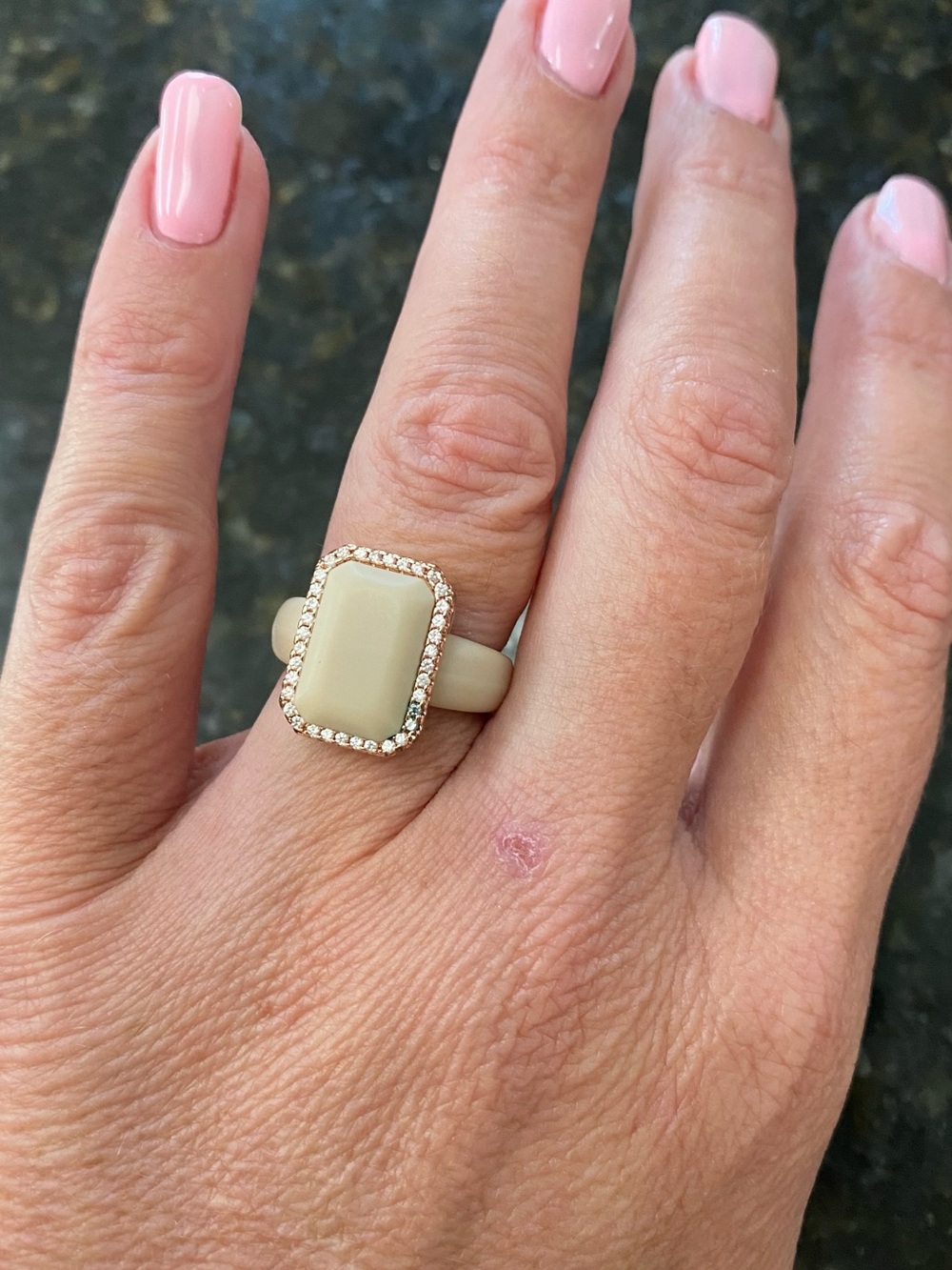 Silicone Ring Bezel Rectangle Ring with Pavé Halo